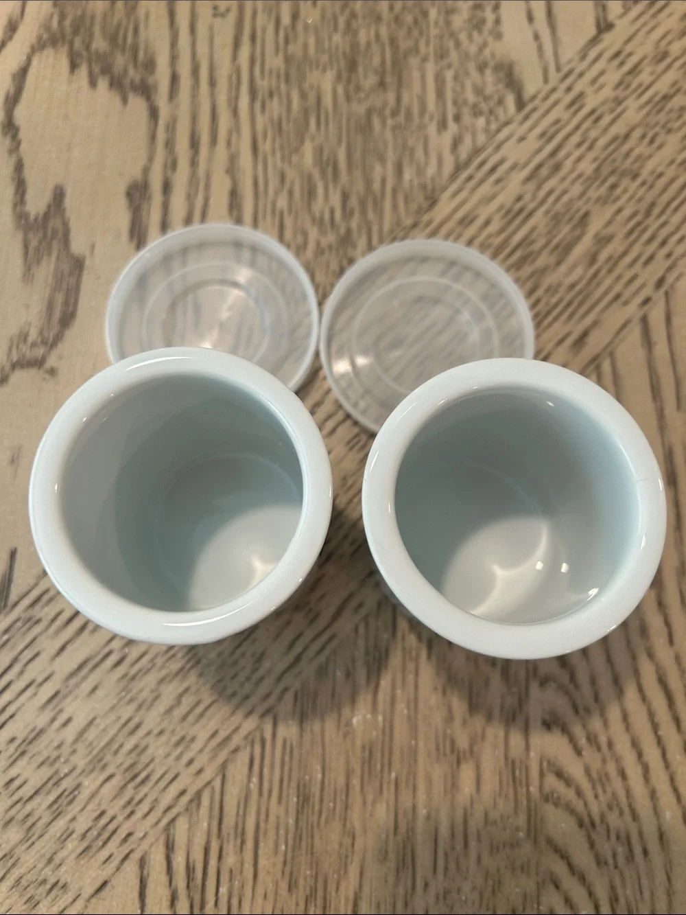 Crate&Barrel White Mini Storage Jars with Black Label Band - Set of 2